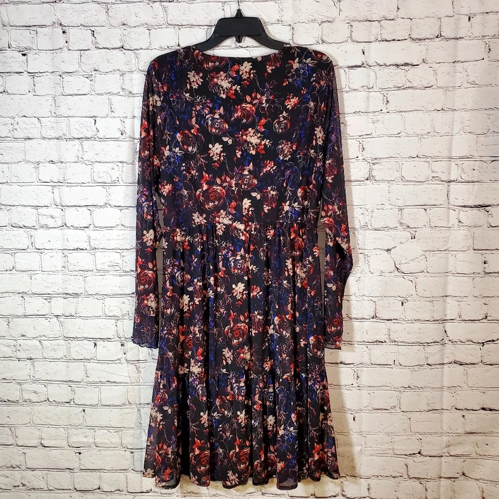 Torrid Mesh Floral Black Dress Scallop Trim Sleeves Size 2 18/20 - Picture 5 of 14